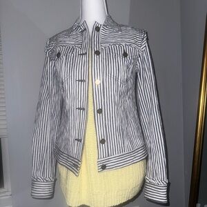 Trina Turk White and Blue Striped Jacket Size Small